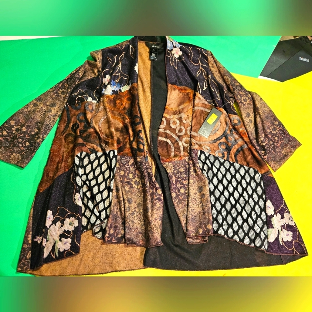 Ali Miles Patchwork Print 3/4 Sleeve Duster Cardigan SIZE  Petite Large NWT